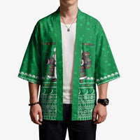 Turkmenistan Christmas Kimono with Traditional Santa Snowflake Crescent Moon and National Emblem - Wonder Print Shop
