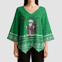 Turkmenistan Christmas Kimono Sleeve Blouse with Traditional Santa Snowflake Crescent Moon and National Emblem - Wonder Print Shop