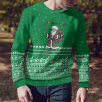 Turkmenistan Christmas Ugly Christmas Sweater with Traditional Santa Snowflake Crescent Moon and National Emblem - Wonder Print Shop