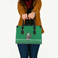 Turkmenistan Christmas Leather Bag with Traditional Santa Snowflake Crescent Moon and National Emblem - Wonder Print Shop