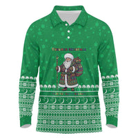 Turkmenistan Christmas Long Sleeve Polo Shirt with Traditional Santa Snowflake Crescent Moon and National Emblem - Wonder Print Shop
