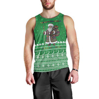 Turkmenistan Christmas Men Tank Top with Traditional Santa Snowflake Crescent Moon and National Emblem - Wonder Print Shop
