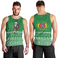 Turkmenistan Christmas Men Tank Top with Traditional Santa Snowflake Crescent Moon and National Emblem - Wonder Print Shop