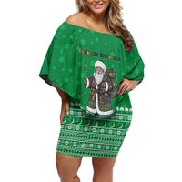 Turkmenistan Christmas Off Shoulder Short Dress with Traditional Santa Snowflake Crescent Moon and National Emblem - Wonder Print Shop