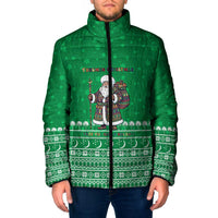 Turkmenistan Christmas Padded Jacket with Traditional Santa Snowflake Crescent Moon and National Emblem - Wonder Print Shop
