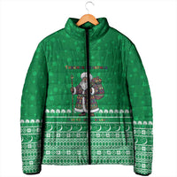 Turkmenistan Christmas Padded Jacket with Traditional Santa Snowflake Crescent Moon and National Emblem - Wonder Print Shop