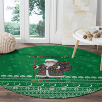 Turkmenistan Christmas Round Carpet with Traditional Santa Snowflake Crescent Moon and National Emblem - Wonder Print Shop