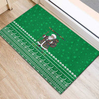 Turkmenistan Christmas Rubber Doormat with Traditional Santa Snowflake Crescent Moon and National Emblem - Wonder Print Shop
