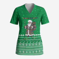Turkmenistan Christmas Scrub Top with Traditional Santa Snowflake Crescent Moon and National Emblem - Wonder Print Shop