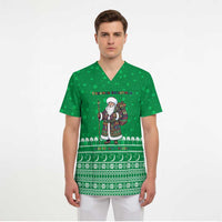 Turkmenistan Christmas Scrub Top with Traditional Santa Snowflake Crescent Moon and National Emblem - Wonder Print Shop