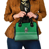 Turkmenistan Christmas Shoulder Handbag with Traditional Santa Snowflake Crescent Moon and National Emblem - Wonder Print Shop