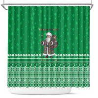 Turkmenistan Christmas Shower Curtain with Traditional Santa Snowflake Crescent Moon and National Emblem - Wonder Print Shop