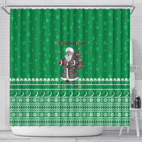 Turkmenistan Christmas Shower Curtain with Traditional Santa Snowflake Crescent Moon and National Emblem - Wonder Print Shop