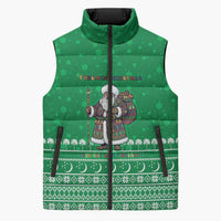 Turkmenistan Christmas Sleeveless Puffer Jacket with Traditional Santa Snowflake Crescent Moon and National Emblem - Wonder Print Shop