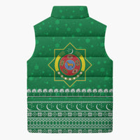 Turkmenistan Christmas Sleeveless Puffer Jacket with Traditional Santa Snowflake Crescent Moon and National Emblem - Wonder Print Shop