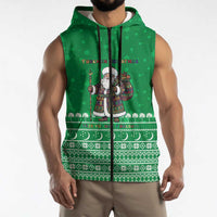 Turkmenistan Christmas Sleeveless Zip Hoodie with Traditional Santa Snowflake Crescent Moon and National Emblem - Wonder Print Shop