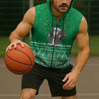 Turkmenistan Christmas Sleeveless Zip Hoodie with Traditional Santa Snowflake Crescent Moon and National Emblem - Wonder Print Shop