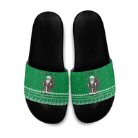 Turkmenistan Christmas Slide Sandals with Traditional Santa Snowflake Crescent Moon and National Emblem - Wonder Print Shop