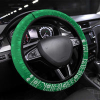Turkmenistan Christmas Steering Wheel Cover with Traditional Santa Snowflake Crescent Moon and National Emblem - Wonder Print Shop