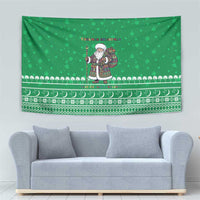 Turkmenistan Christmas Tapestry with Traditional Santa Snowflake Crescent Moon and National Emblem - Wonder Print Shop