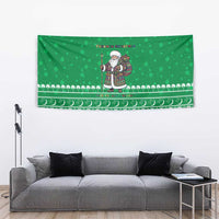 Turkmenistan Christmas Tapestry with Traditional Santa Snowflake Crescent Moon and National Emblem - Wonder Print Shop
