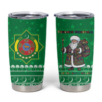 Turkmenistan Christmas Tumbler Cup with Traditional Santa Snowflake Crescent Moon and National Emblem - Wonder Print Shop