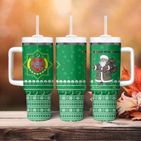 Turkmenistan Christmas Tumbler With Handle with Traditional Santa Snowflake Crescent Moon and National Emblem - Wonder Print Shop