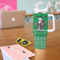 Turkmenistan Christmas Tumbler With Handle with Traditional Santa Snowflake Crescent Moon and National Emblem - Wonder Print Shop