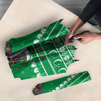 Turkmenistan Christmas Umbrella with Traditional Santa Snowflake Crescent Moon and National Emblem - Wonder Print Shop