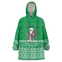 Turkmenistan Christmas Wearable Blanket Hoodie with Traditional Santa Snowflake Crescent Moon and National Emblem - Wonder Print Shop