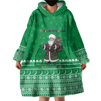 Turkmenistan Christmas Wearable Blanket Hoodie with Traditional Santa Snowflake Crescent Moon and National Emblem - Wonder Print Shop
