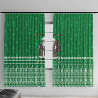 Turkmenistan Christmas Window Curtain with Traditional Santa Snowflake Crescent Moon and National Emblem - Wonder Print Shop