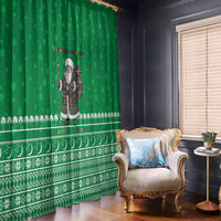 Turkmenistan Christmas Window Curtain with Traditional Santa Snowflake Crescent Moon and National Emblem - Wonder Print Shop