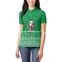 Turkmenistan Christmas Women Polo Shirt with Traditional Santa Snowflake Crescent Moon and National Emblem - Wonder Print Shop