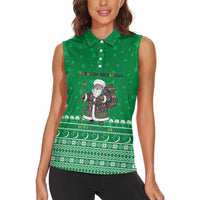 Turkmenistan Christmas Women Sleeveless Polo Shirt with Traditional Santa Snowflake Crescent Moon and National Emblem - Wonder Print Shop