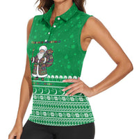 Turkmenistan Christmas Women Sleeveless Polo Shirt with Traditional Santa Snowflake Crescent Moon and National Emblem - Wonder Print Shop