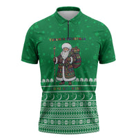 Turkmenistan Christmas Zipper Polo Shirt with Traditional Santa Snowflake Crescent Moon and National Emblem - Wonder Print Shop