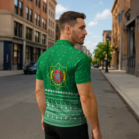 Turkmenistan Christmas Zipper Polo Shirt with Traditional Santa Snowflake Crescent Moon and National Emblem - Wonder Print Shop