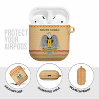 South Sudan Christmas AirPods Case with Beige Tribal Pattern, National Emblem, and Green Star Motif - Wonder Print Shop