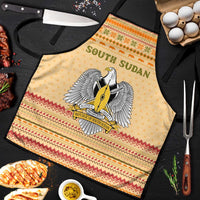 South Sudan Christmas Apron with Beige Tribal Pattern, National Emblem, and Green Star Motif - Wonder Print Shop