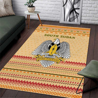 South Sudan Christmas Area Rug with Beige Tribal Pattern, National Emblem, and Green Star Motif - Wonder Print Shop