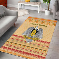 South Sudan Christmas Area Rug with Beige Tribal Pattern, National Emblem, and Green Star Motif - Wonder Print Shop