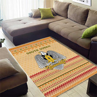 South Sudan Christmas Area Rug with Beige Tribal Pattern, National Emblem, and Green Star Motif - Wonder Print Shop