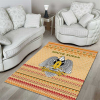 South Sudan Christmas Area Rug with Beige Tribal Pattern, National Emblem, and Green Star Motif - Wonder Print Shop