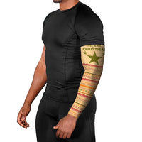 South Sudan Christmas Arm Sleeves with Beige Tribal Pattern, National Emblem, and Green Star Motif - Wonder Print Shop