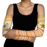 South Sudan Christmas Arm Sleeves with Beige Tribal Pattern, National Emblem, and Green Star Motif - Wonder Print Shop