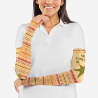 South Sudan Christmas Arm Sleeves with Beige Tribal Pattern, National Emblem, and Green Star Motif - Wonder Print Shop