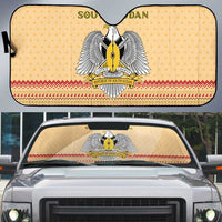 South Sudan Christmas Auto Sun Shade with Beige Tribal Pattern, National Emblem, and Green Star Motif - Wonder Print Shop