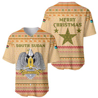 South Sudan Christmas Baseball Jersey with Beige Tribal Pattern, National Emblem, and Green Star Motif - Wonder Print Shop