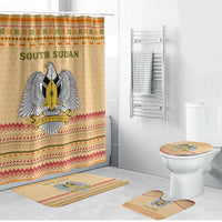 South Sudan Christmas Bathroom Set with Beige Tribal Pattern, National Emblem, and Green Star Motif - Wonder Print Shop